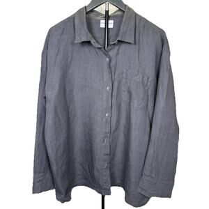 Parachute Linen Shirt Sz L Gray Button Up Long Sleeve Relaxed Oversized Fit
